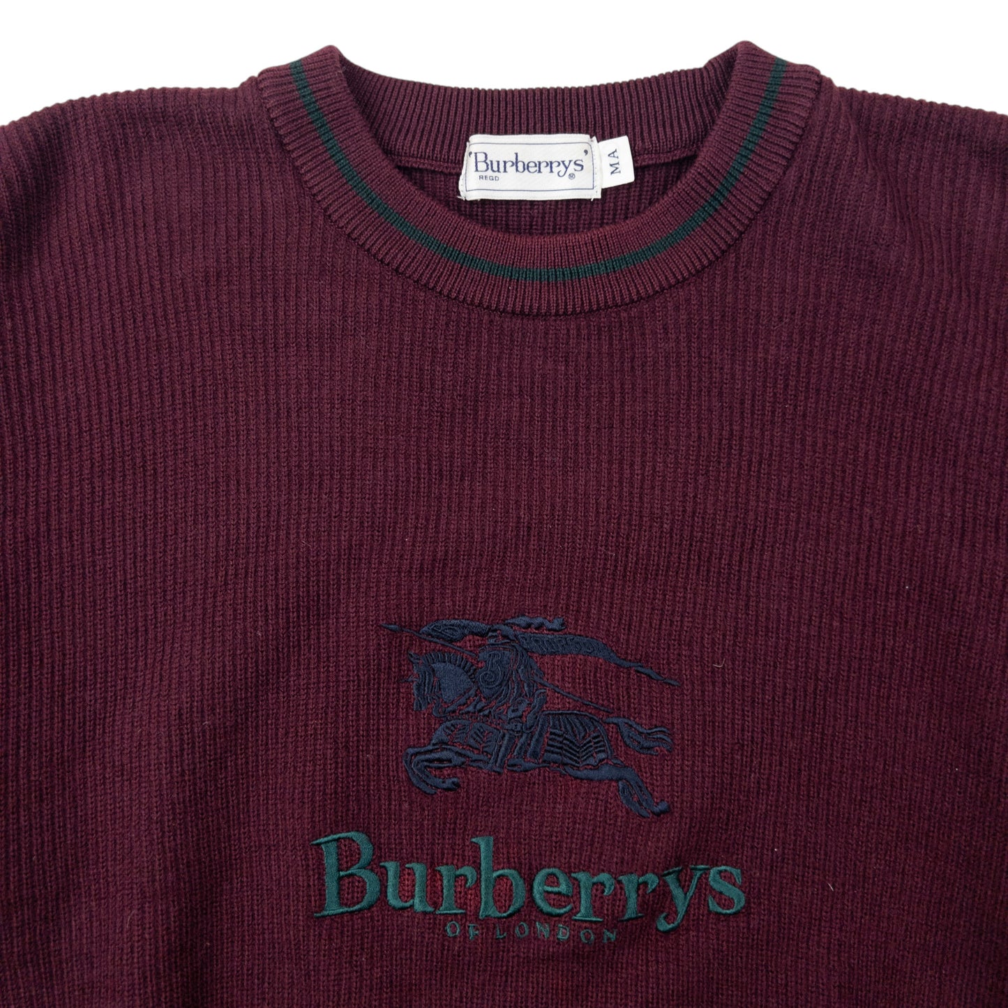 Vintage 90s Burberry Embroidered Wool Knit Jumper Size XS