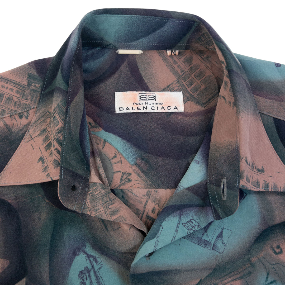Vintage 90s Balenciaga Long Sleeve Button Up Pattern Shirt Size S