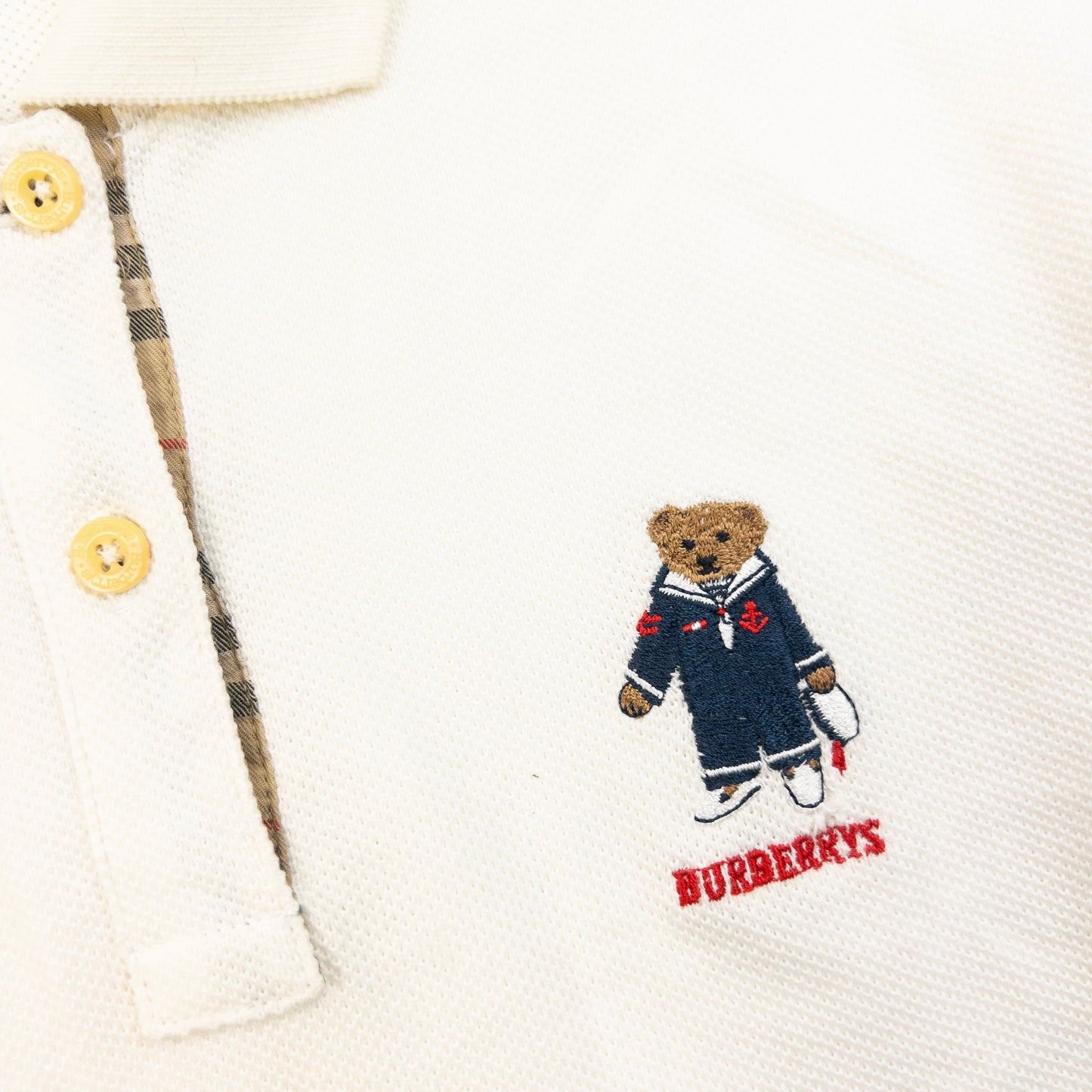 Vintage 90s Burberry Nautical Bear Long Sleeve Polo Shirt Womens Size S