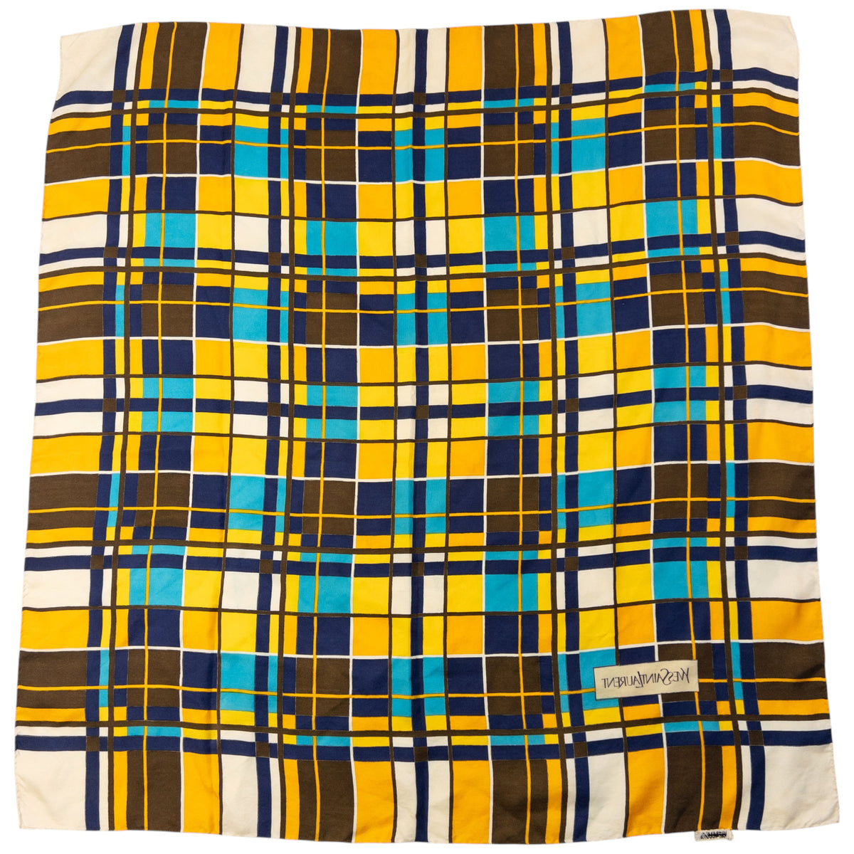 Vintage 80s YSL Yves Saint Laurent Checkered Silk Scarf