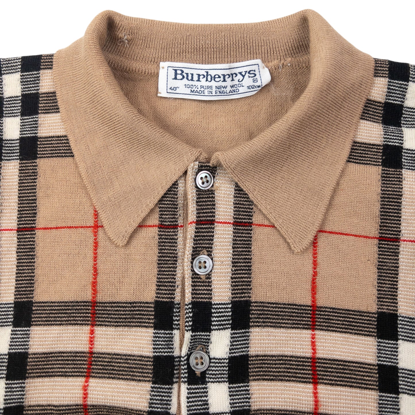 Vintage 90s Burberry Nova Check Wool Polo Jumper Size S