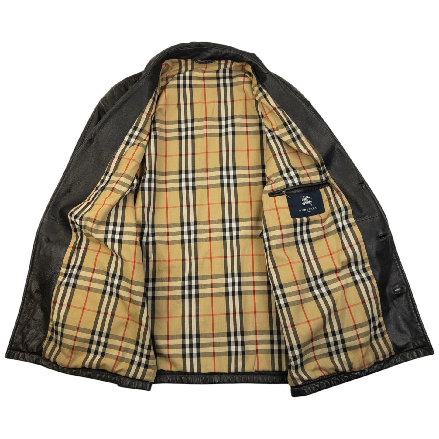 Vintage 2000s Burberry Nova Check Lined Leather Jacket Size M