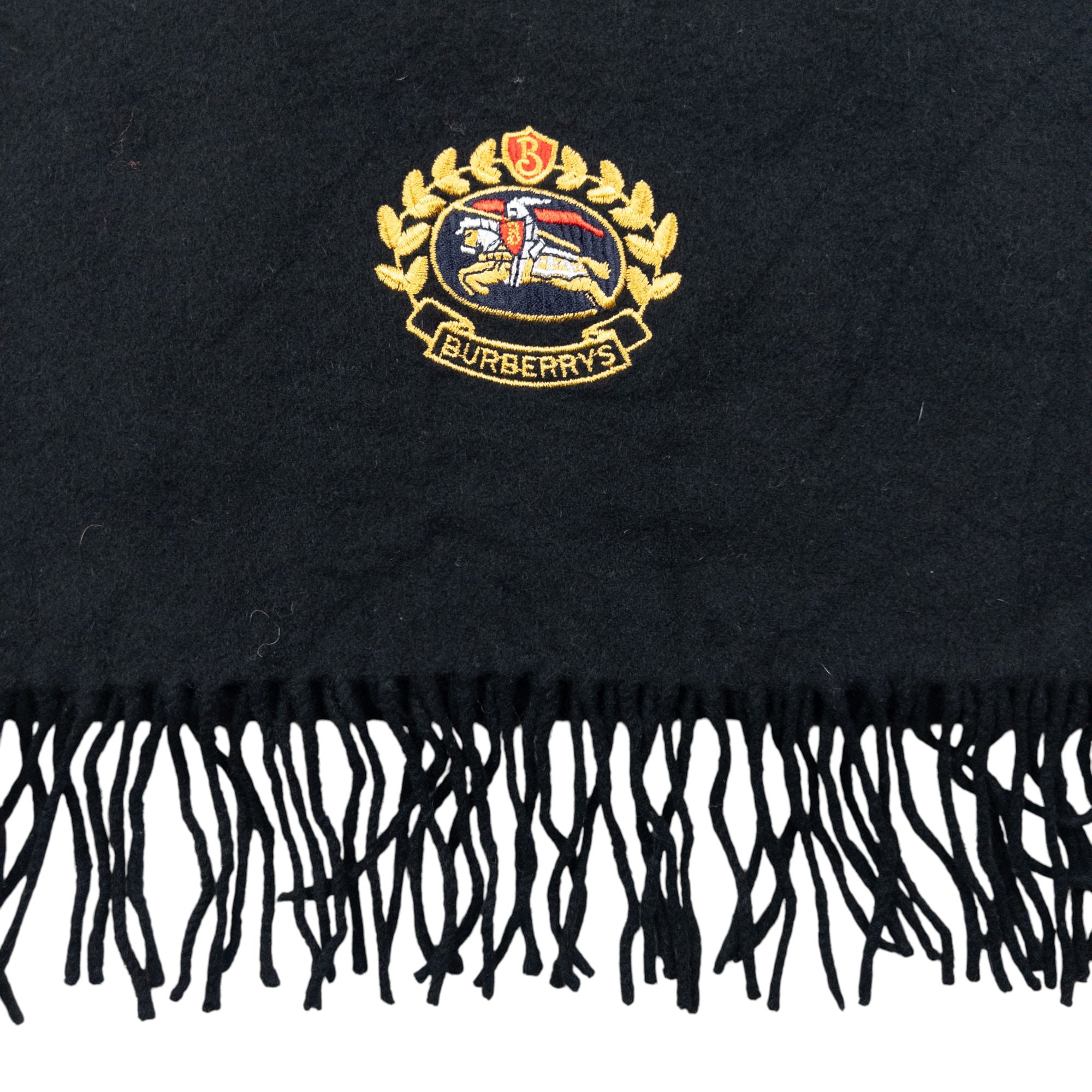 Vintage Burberry Embroidered Lambswool Tassel Scarf