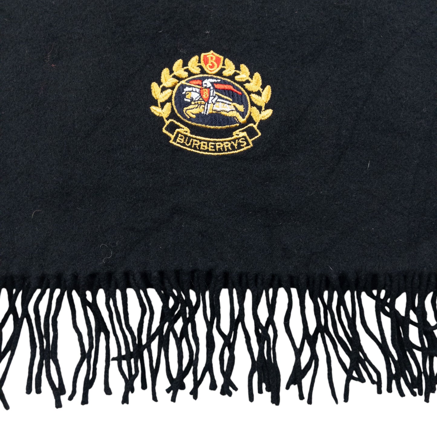 Vintage Burberry Embroidered Lambswool Tassel Scarf