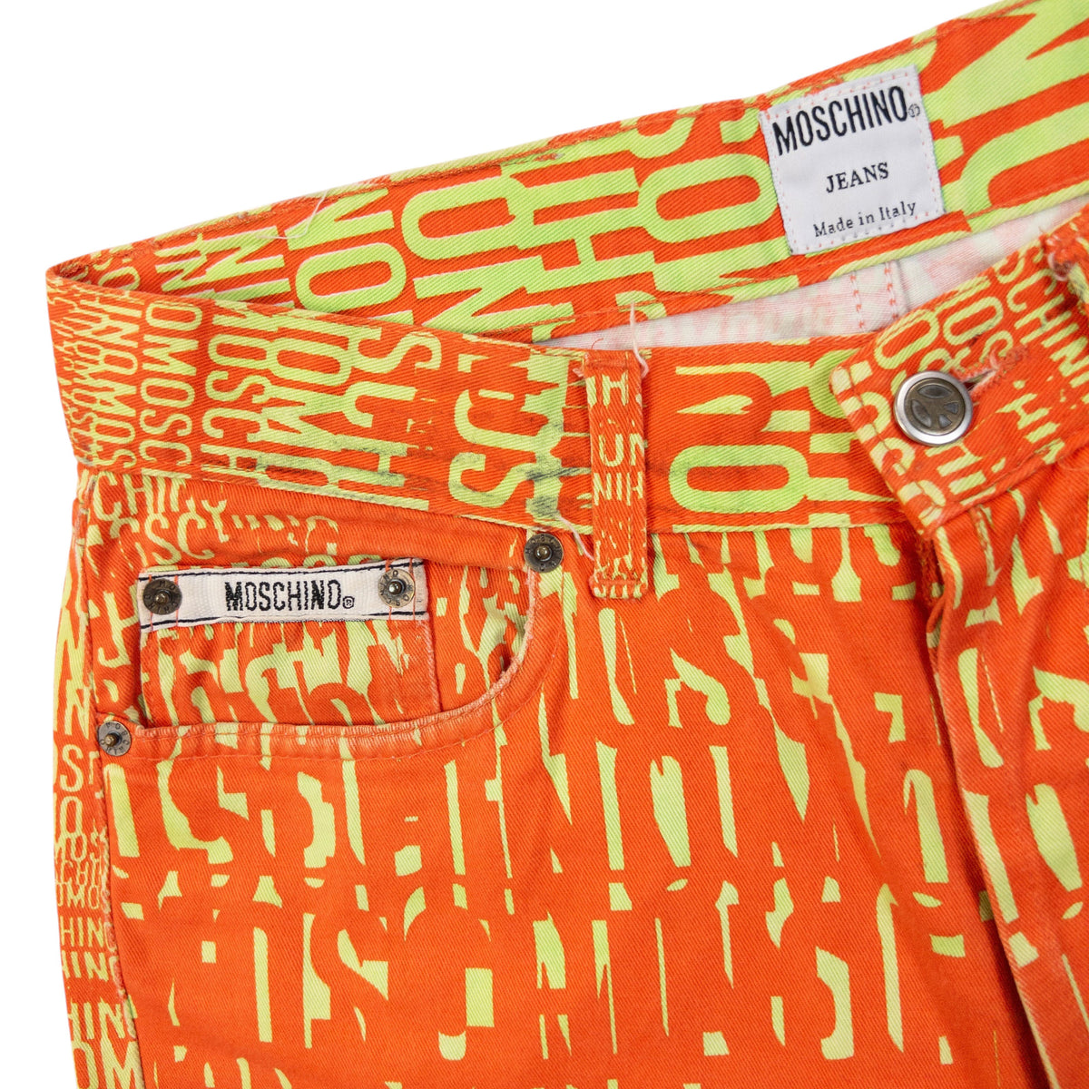 Vintage 90s Moschino Jeans Logo Text Print Trousers Size W29