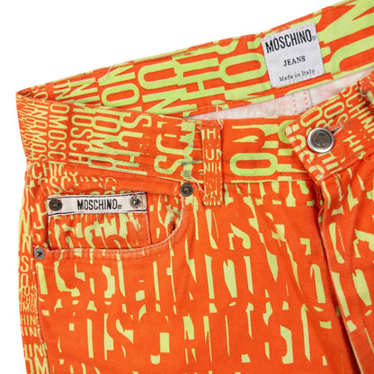 Vintage 90s Moschino Jeans Logo Text Print Trousers Size W29