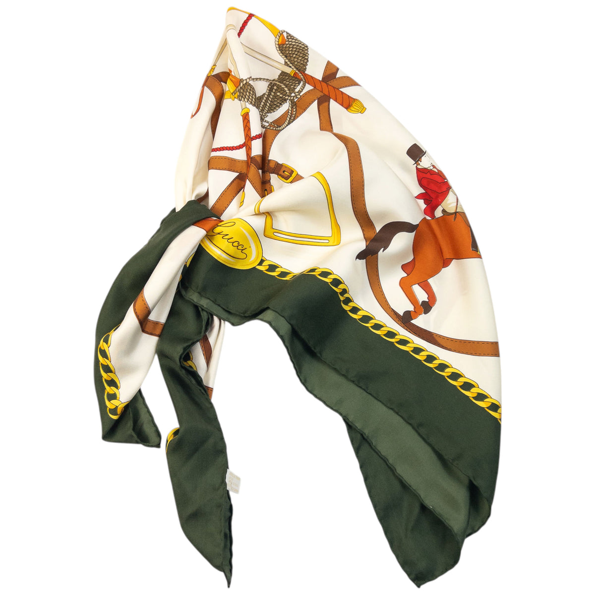Vintage 90s Gucci Equestrian Horse Bit Print Silk Scarf