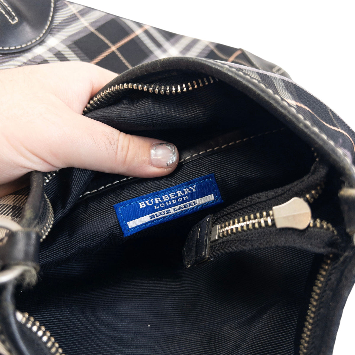 Vintage 2000s Burberry Blue Label Nova Check Crossbody Bag in black, photo 6