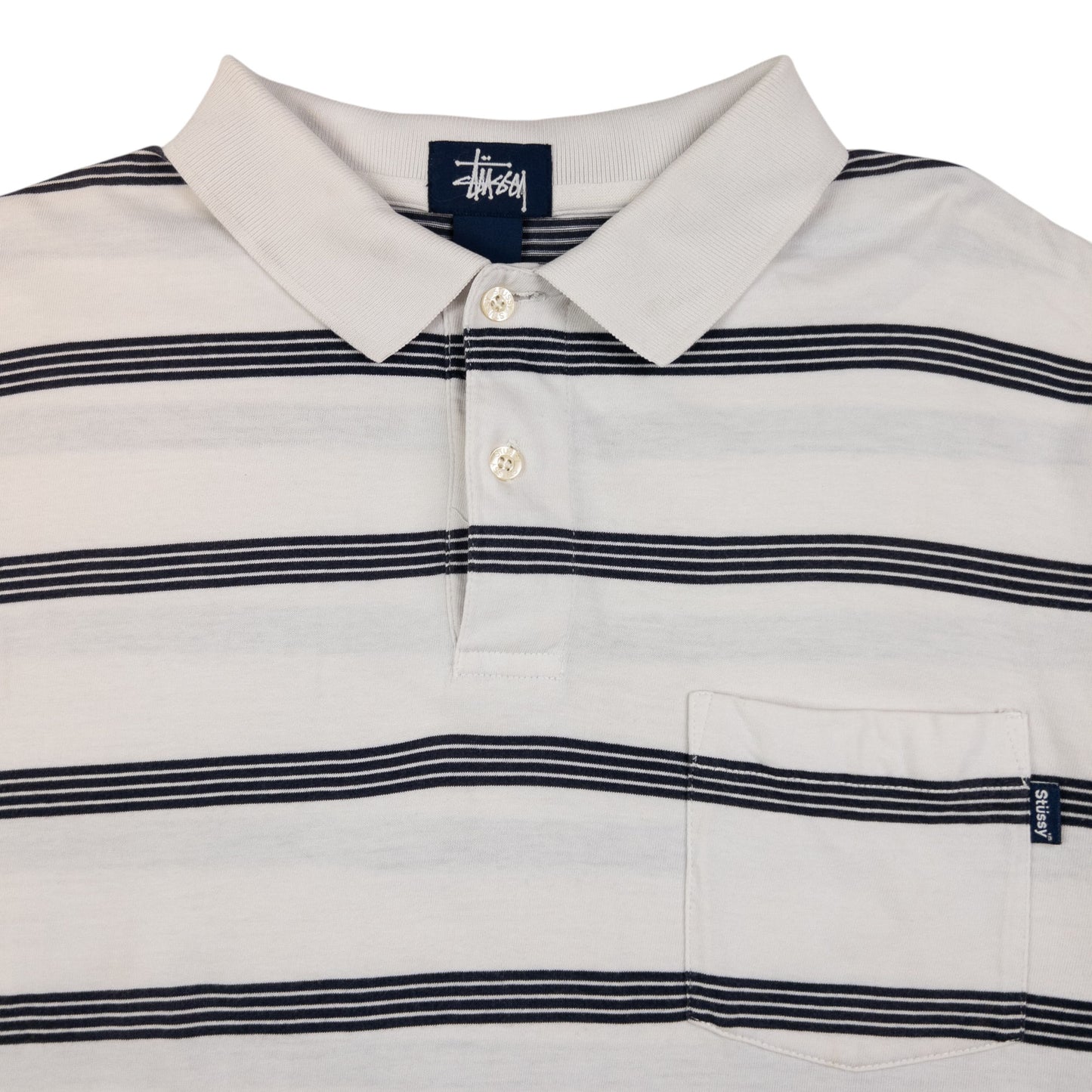 Vintage Stussy Striped Long Sleeve Polo Shirt Size M