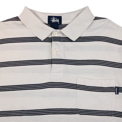 Vintage Stussy Striped Long Sleeve Polo Shirt Size M