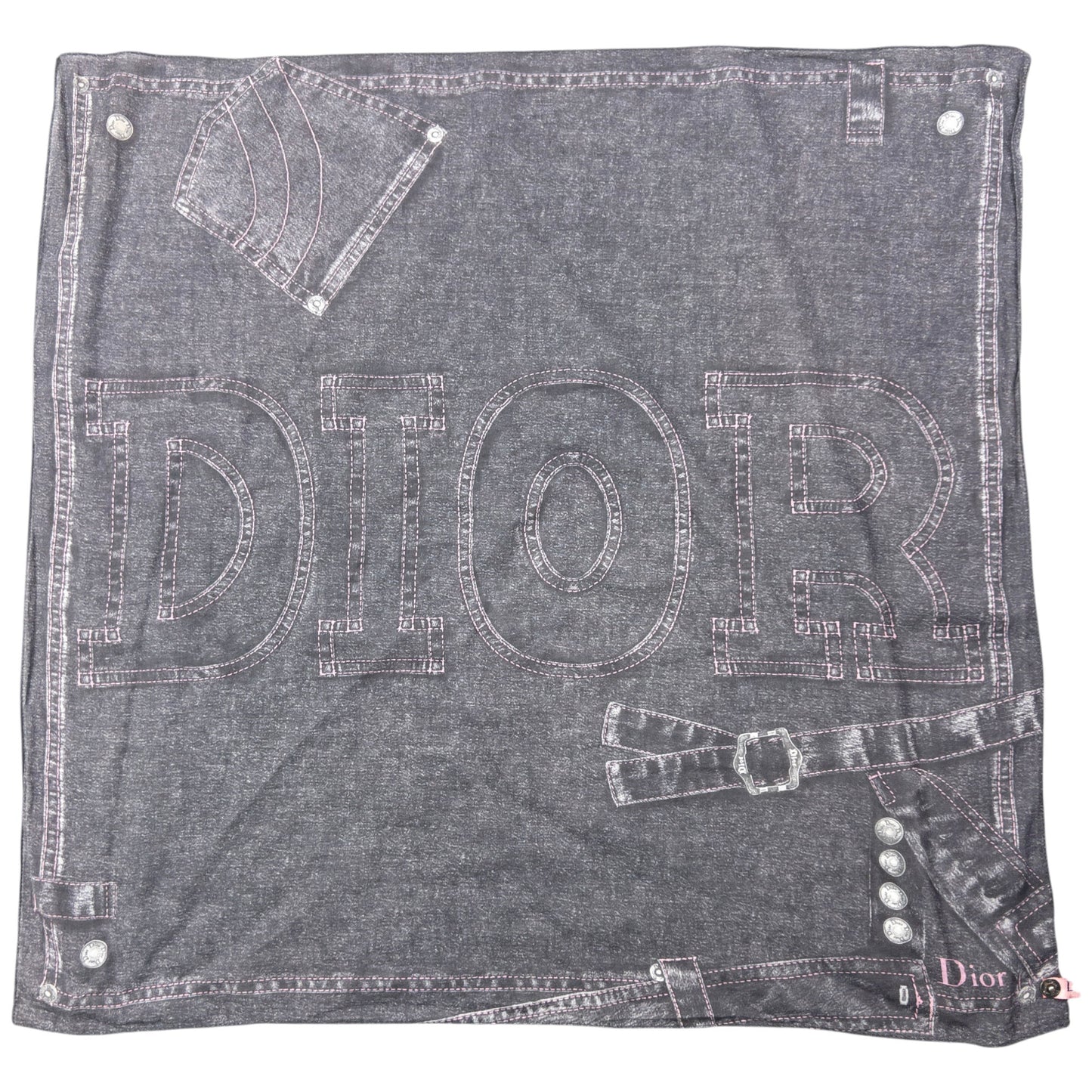 Vintage 2000s Dior By John Galliano Denim Print Silk Scarf