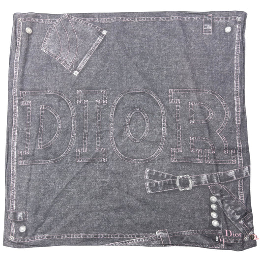 Vintage 2000s Dior By John Galliano Denim Print Silk Scarf