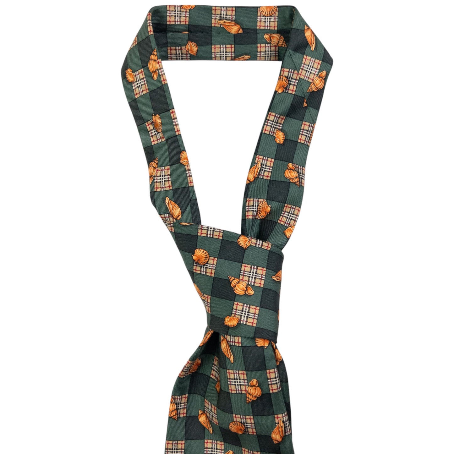 Vintage Burberry Nova Check Shell Pattern Silk Tie