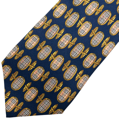 Vintage 80s Burberry Nova Check Cuff Link Print Silk Tie