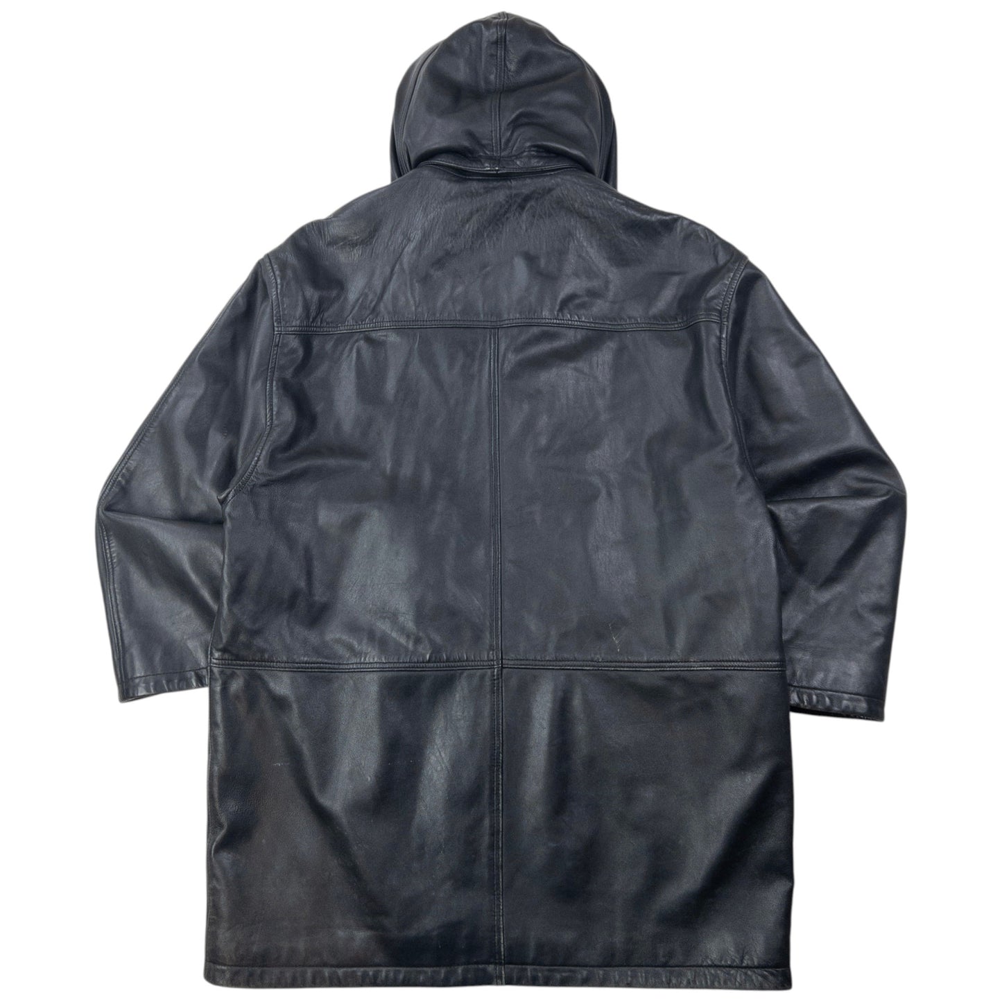 Vintage 2000s Burberry Nova Check Lined Leather Duffle Jacket Size XL