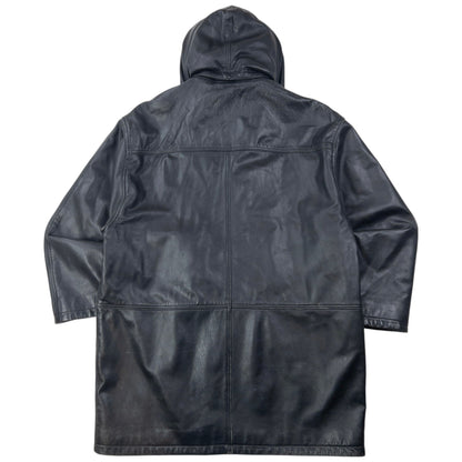 Vintage 2000s Burberry Nova Check Lined Leather Duffle Jacket Size XL