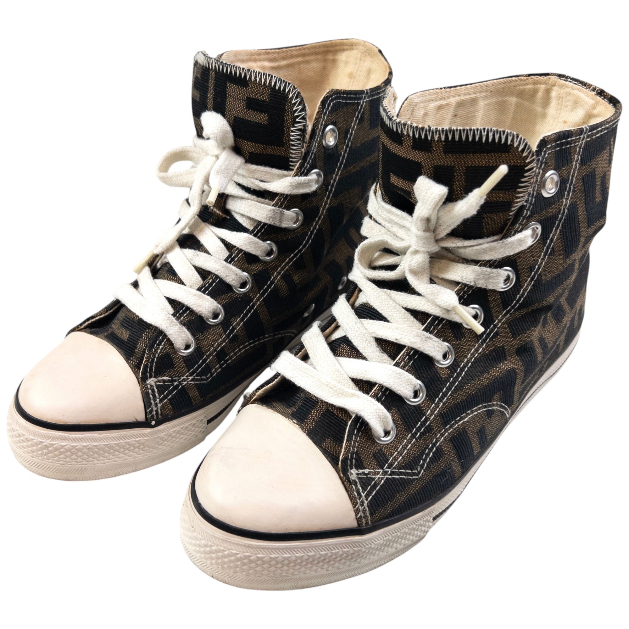 Vintage Fendi Monogram Hight Top Trainers Womens Size UK 4