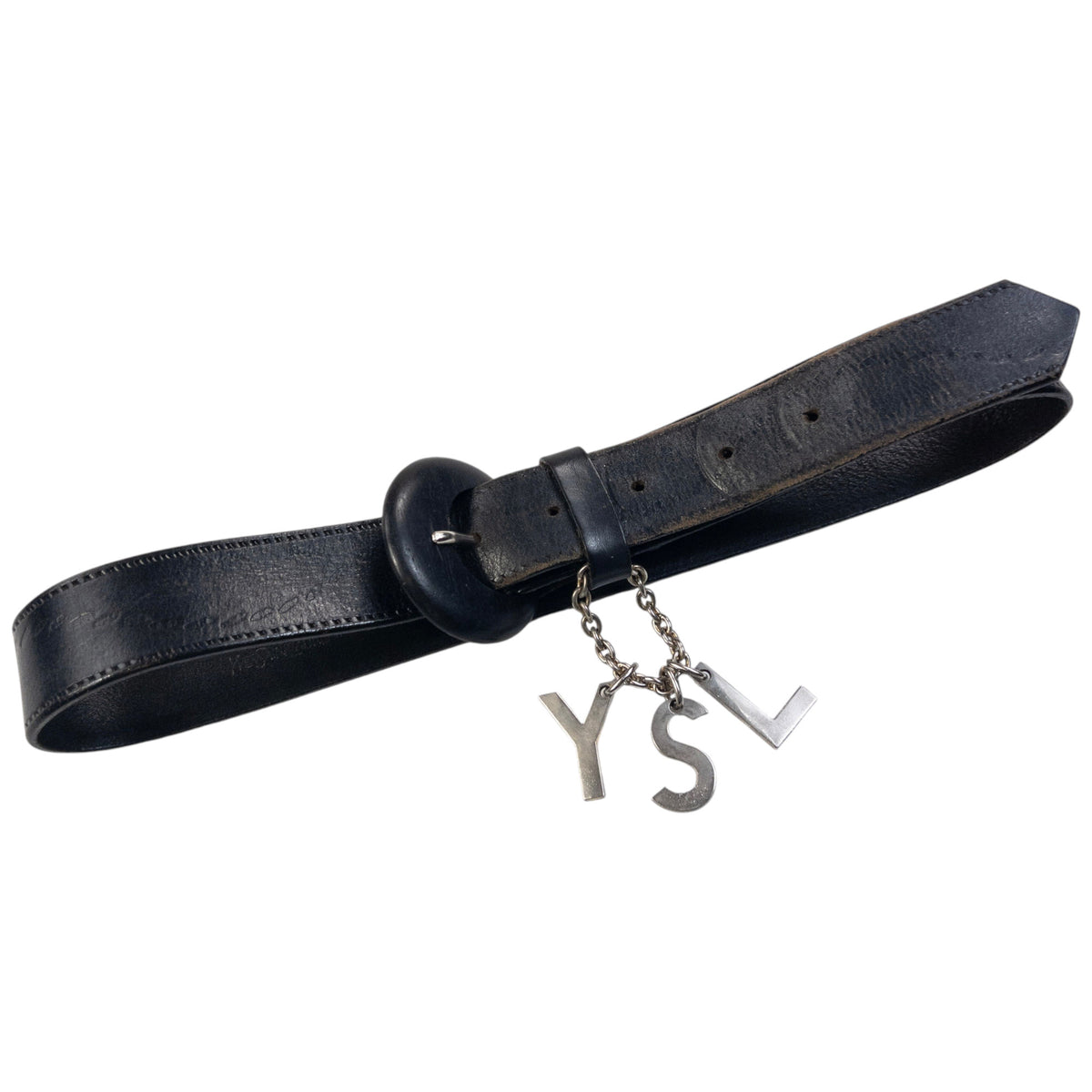 Vintage 2000s YSL Yves Saint Laurent Charm Leather Belt in black, photo 2