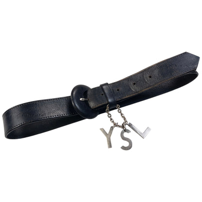 Vintage 2000s YSL Yves Saint Laurent Charm Leather Belt in black, photo 2