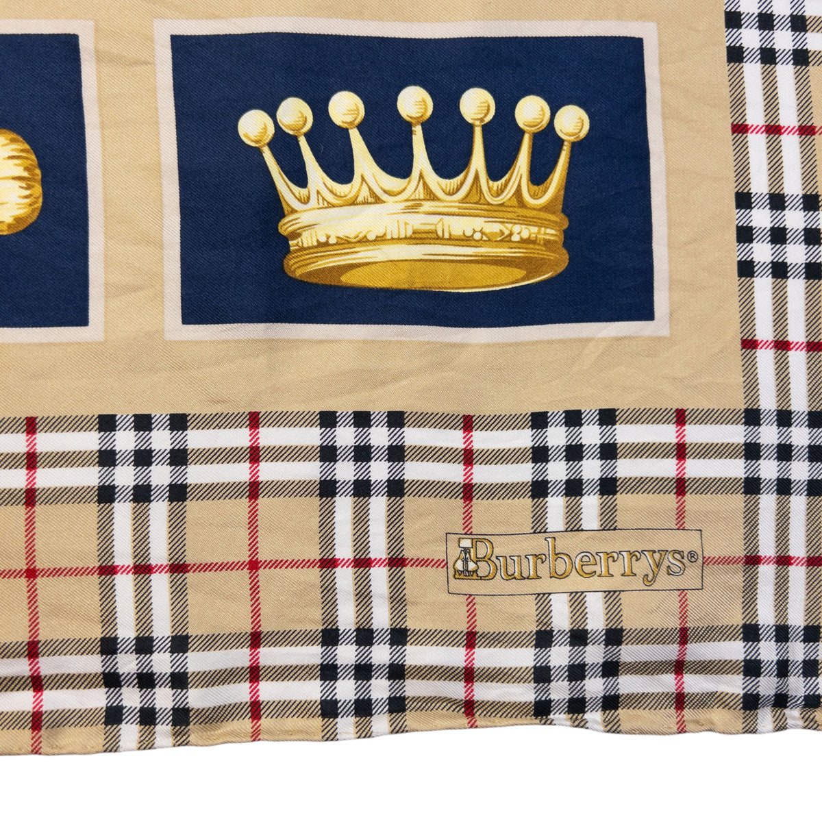 Vintage 80s Burberry Nova Check Royal Print Silk Scarf