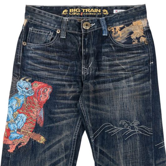 Vintage 2000s Big Train Embroidered Patchwork Japanese Denim Jeans Size W30