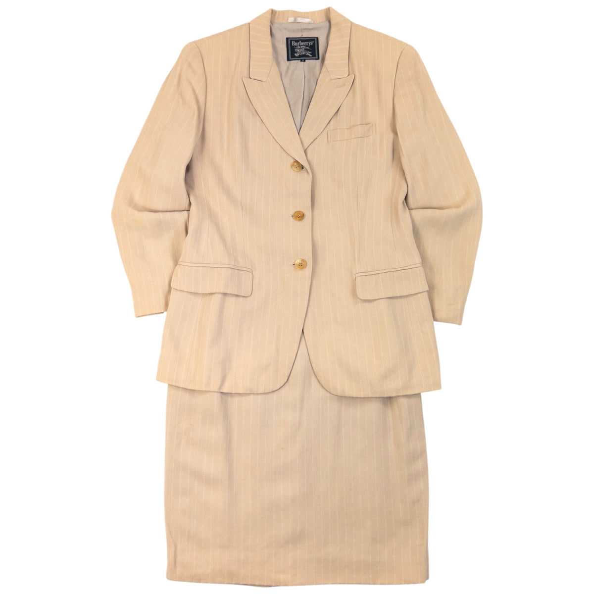 Vintage 90s Burberry Pinstripe Jacket & Skirt Suit Set Womens Size XS