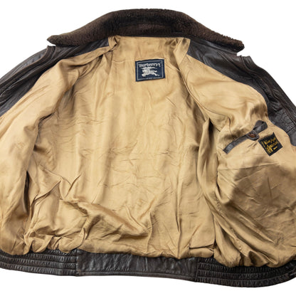 Vintage 80s Burberry Zip Up Leather Jacket Size XL