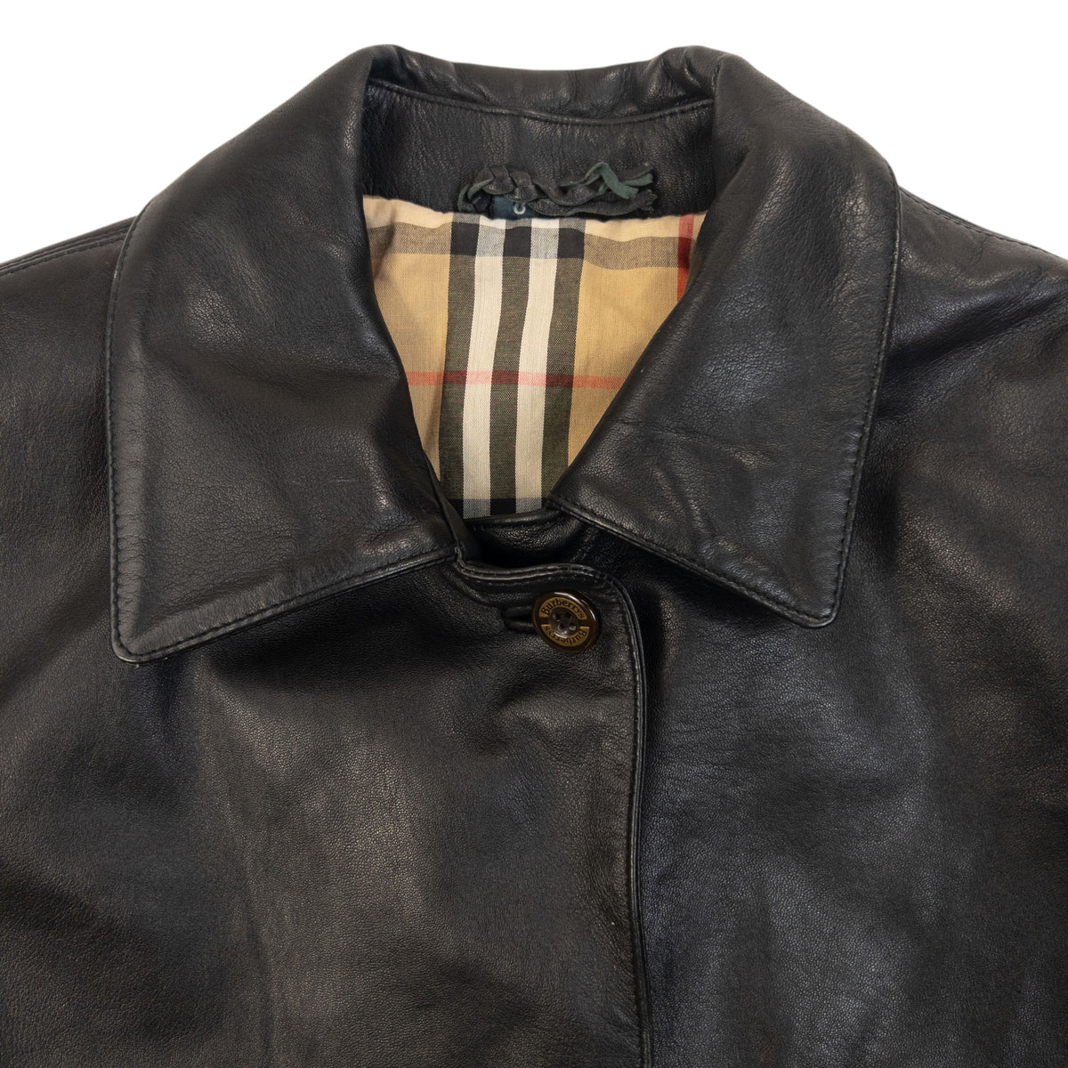 Vintage 90s Burberry Nova Check Lined Leather Jacket Womens Size L