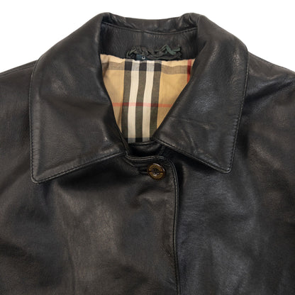 Vintage 90s Burberry Nova Check Lined Leather Jacket Womens Size L