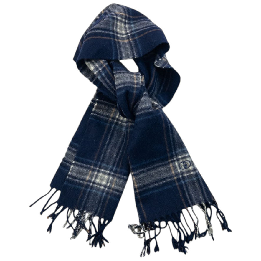 Vintage 80s Gucci Checkered Cashmere Tassel Scarf