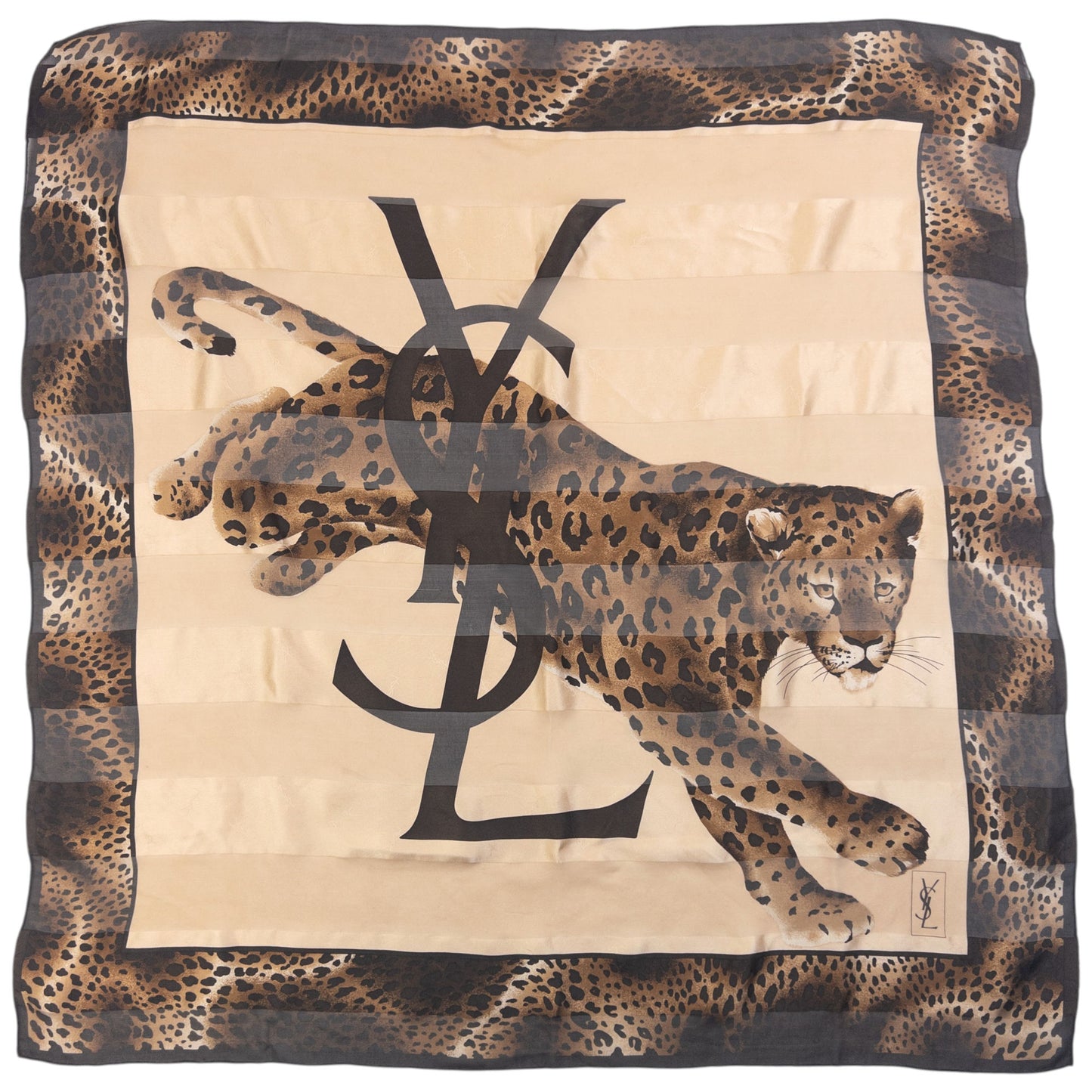 Vintage 90s YSL Yves Saint Laurent Leopard Print Silk Scarf