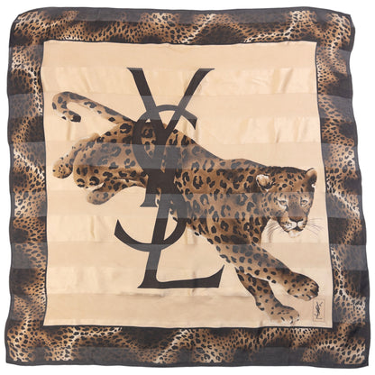 Vintage 90s YSL Yves Saint Laurent Leopard Print Silk Scarf