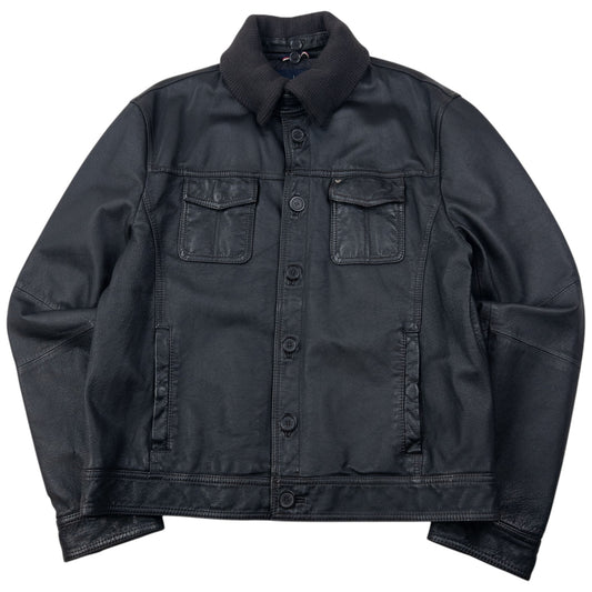 Vintage 2000s Armani Jeans Button Up Leather Jacket Size M