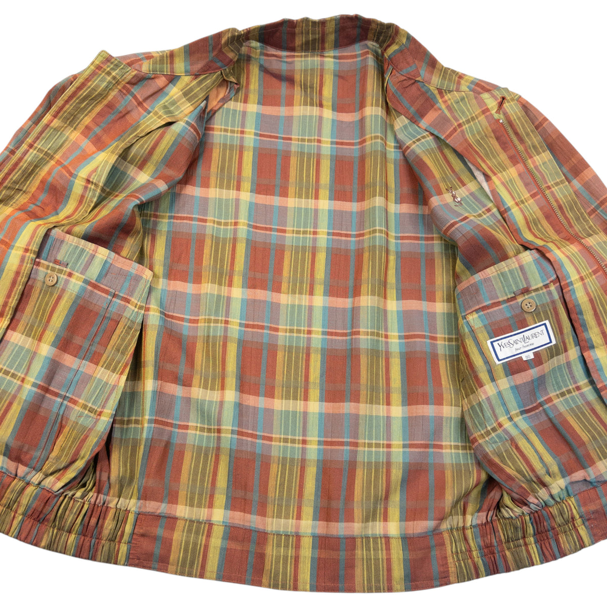 Vintage 80s YSL Yves Saint Laurent Checkered Harrington Jacket Size S