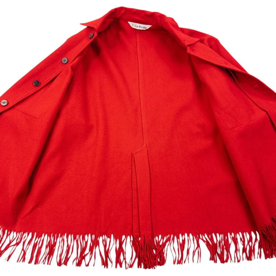 Vintage 90s Yohji Yamamoto Fringe Trim Wool Jacket in red, photo 4