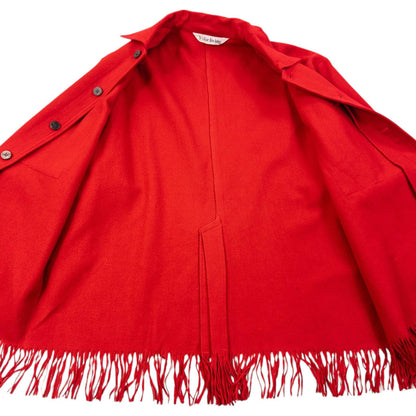 Vintage 90s Yohji Yamamoto Fringe Trim Wool Jacket in red, photo 4