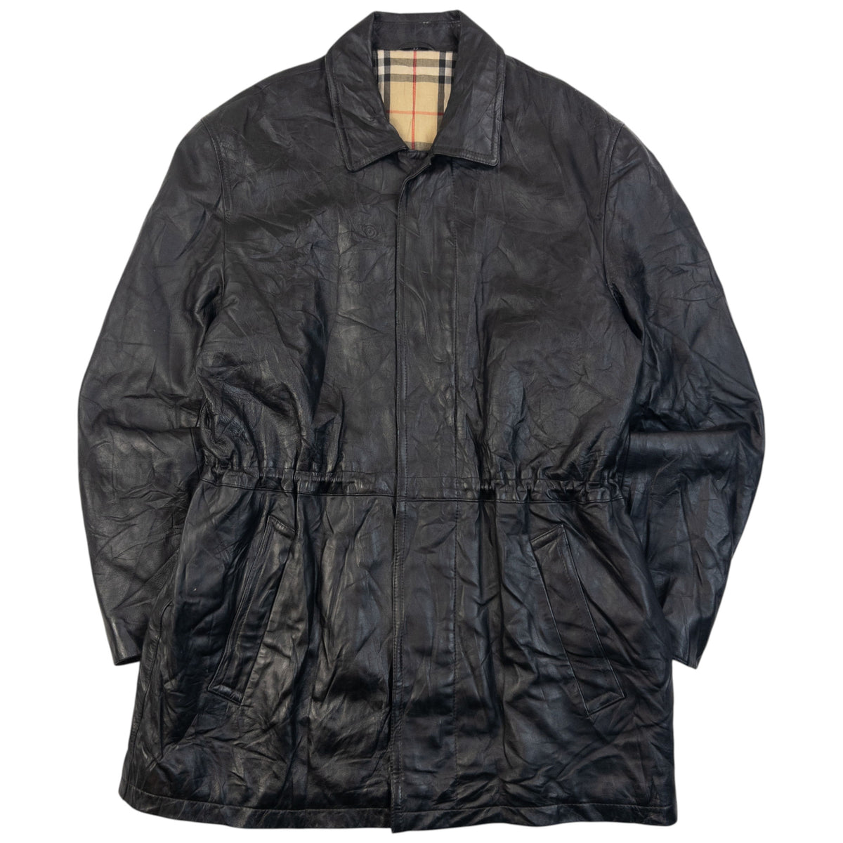 Vintage 2000s Burberry Nova Check Lined Leather Jacket Size L