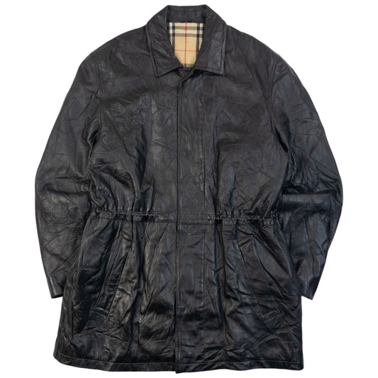 Vintage 2000s Burberry Nova Check Lined Leather Jacket Size L