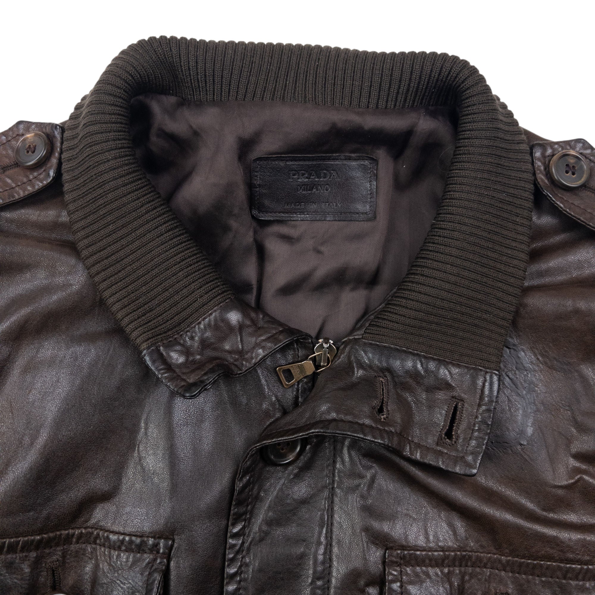 Vintage 2010 Prada Multi Pocket Leather Jacket Size L