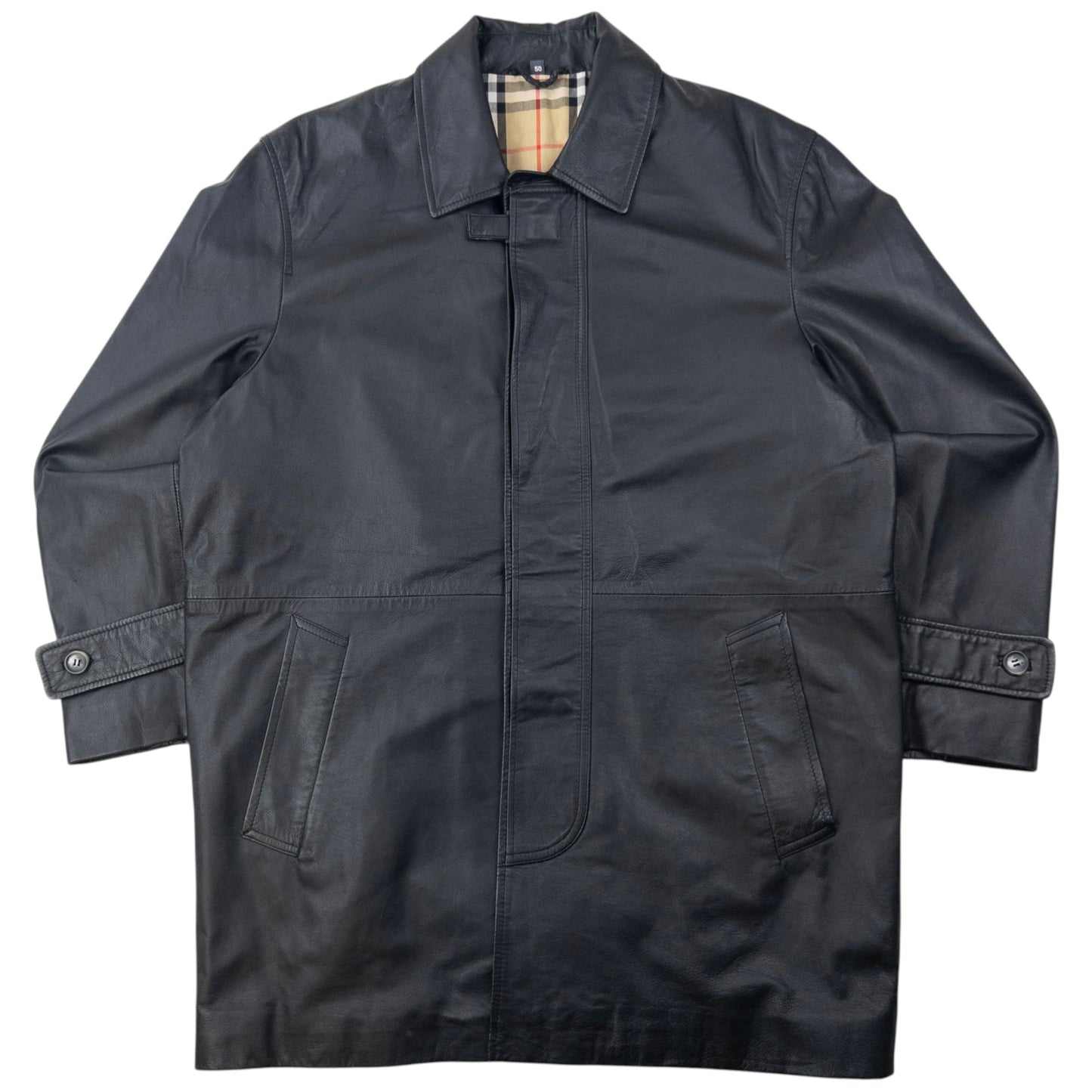 Vintage 2000s Burberry Nova Check Lined Leather Jacket Size XL