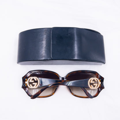 Vintage 2000s Gucci Diamanté Tortoise Shell Sunglasses