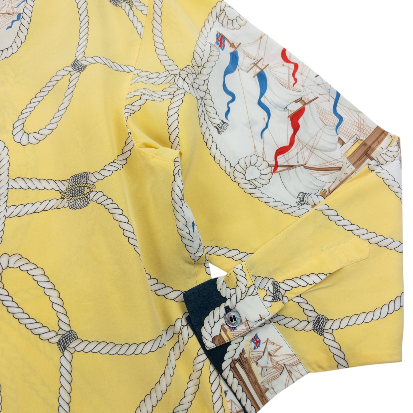 Vintage 80s Burberry Nautical Rope Ship Long Sleeve Button Up Silk Shirt Size L