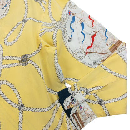 Vintage 80s Burberry Nautical Rope Ship Long Sleeve Button Up Silk Shirt Size L