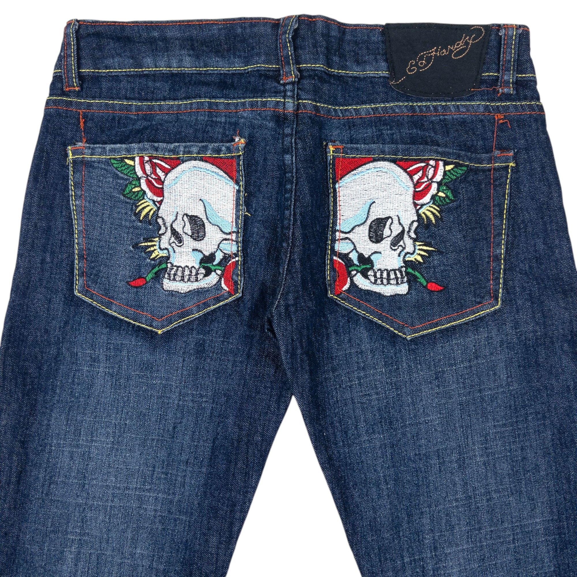 Vintage 2000s Ed Hardy Embroidered Skull Low Rise Denim Jeans Size W31