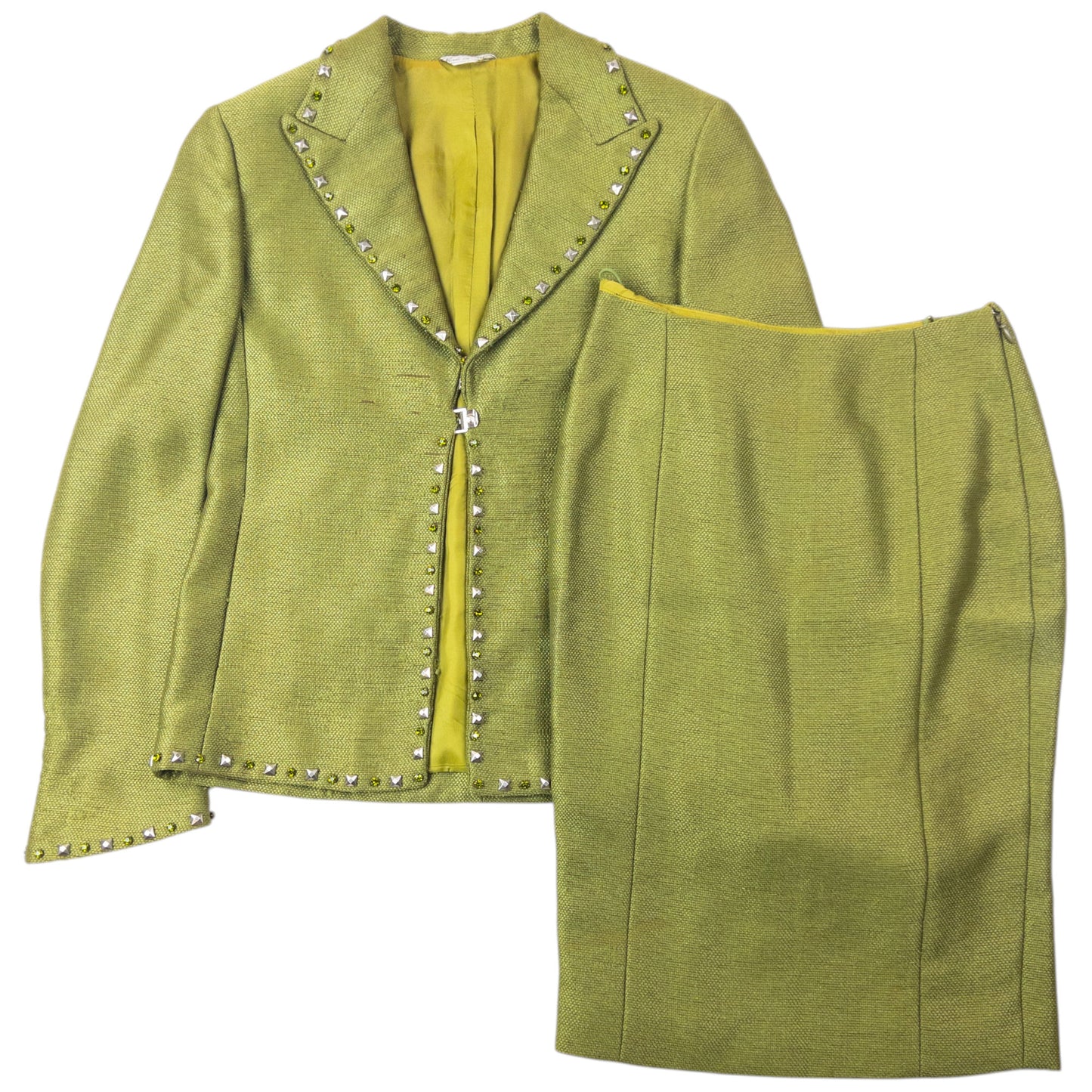 Vintage 90s Gianni Versace Couture Studded Jacket & Skirt Suit Set Womens Size XS