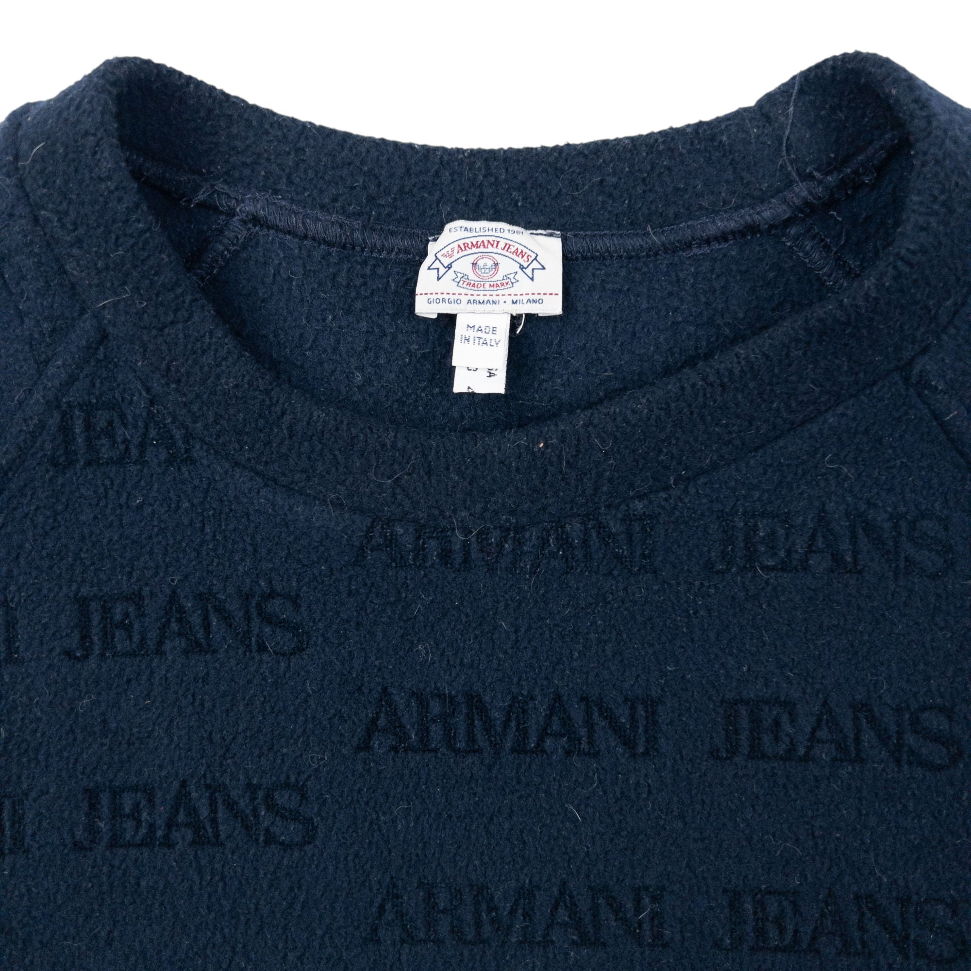 Vintage 90s Armani Jeans Monogram Fleece Sweatshirt Size M