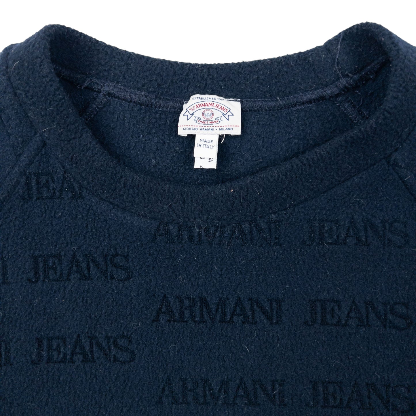 Vintage 90s Armani Jeans Monogram Fleece Sweatshirt Size M