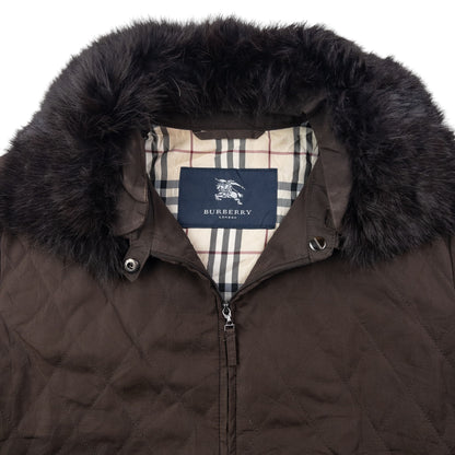 Vintage 2000s Burberry Nova Check Lined Fur Collar Quilted Jacket Womens Size L