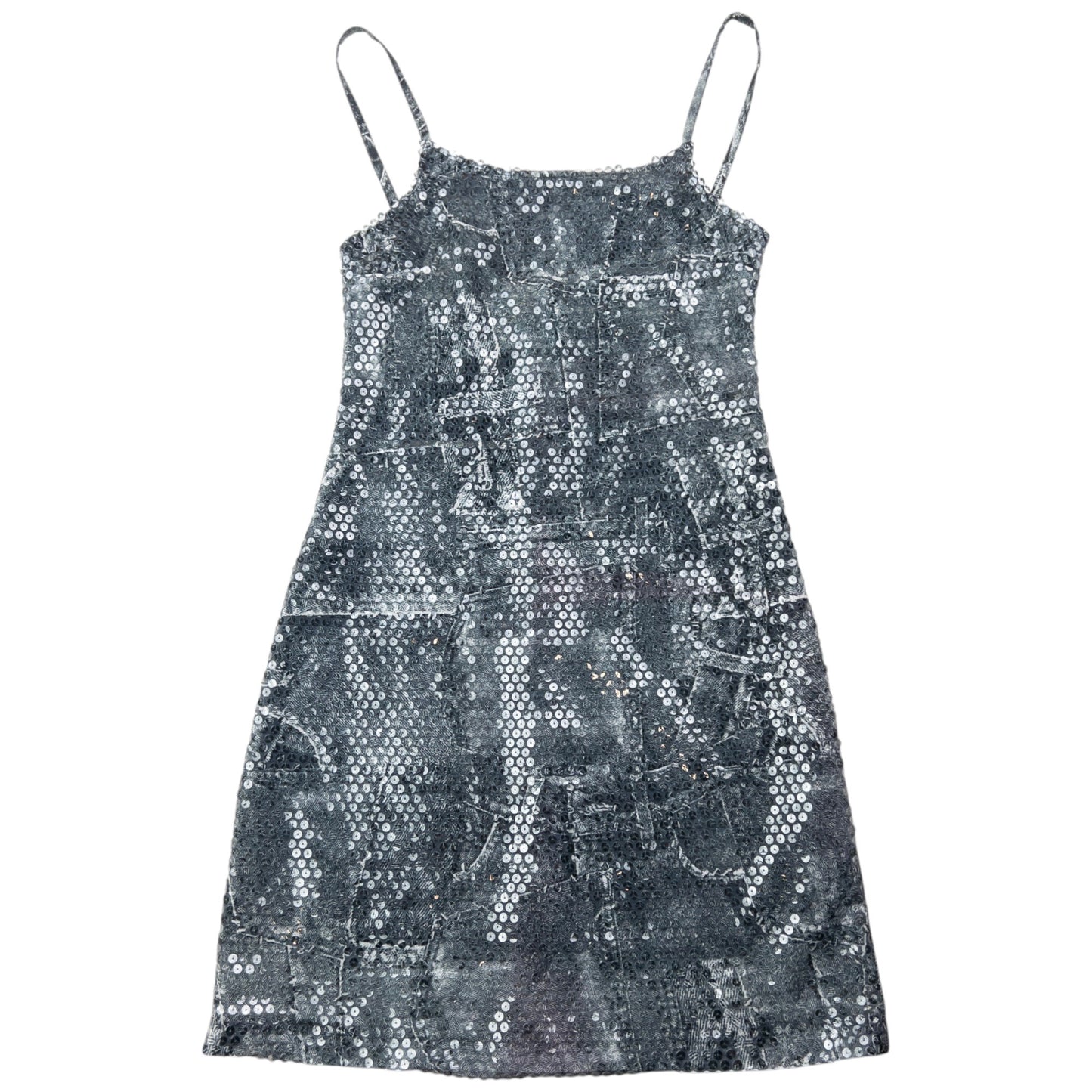 Vintage 2000s Versace Jeans Couture Sequin Denim-Print Dress Womens Size S