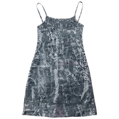 Vintage 2000s Versace Jeans Couture Sequin Denim-Print Dress Womens Size S